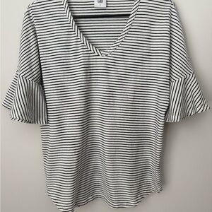CAbi Black and White Striped Short Skipper Tee
